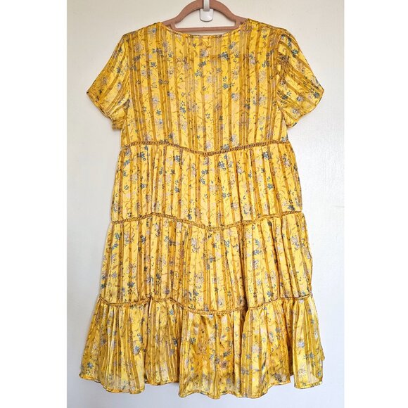 Urban Outfitters Picnic Tiered Frock Short Sleeve Dress XS Glowy Golden Yellow - Picture 4 of 12